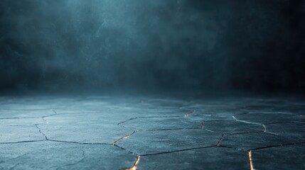 abstract scene of cracked concrete floor background with smoke and spotlights