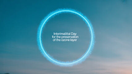 International Day for the Preservation of the Ozone Layer with glowing circular graphic against sky background