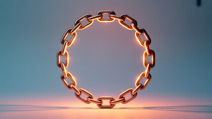 Glowing metallic chain forming a circular loop against a gradient background