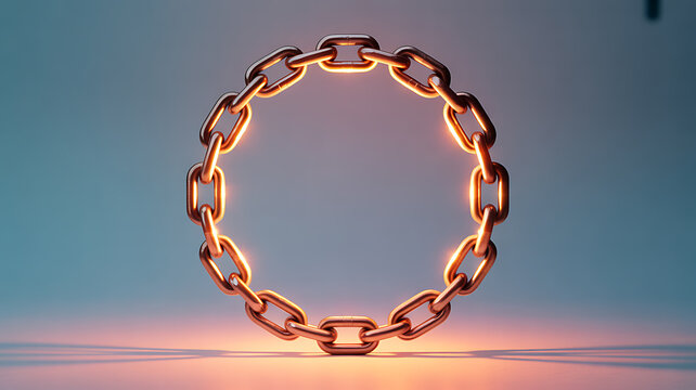 Glowing metallic chain forming a circular loop against a gradient background