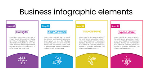 Business Infographic Elements with Colorful Step Process Vector Design