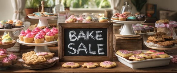 The festive bake sale filled with colorful cupcakes and delicious cookies.