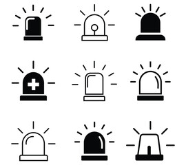 Set of emergency siren and alarm light icon. Siren vector flat icon, alert light bulb icons collection. Ambulance siren icon vector on white background. Vector illustration. 