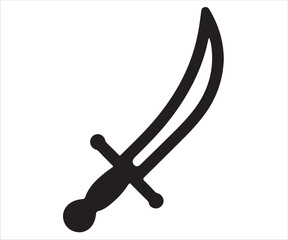 Black silhouette of curved sword illustration, concept for medieval weapon, historical blade, battle, combat, ancient warrior arms, traditional cutlass design, military symbol, fencing and martial art