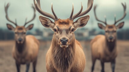 Fototapeta premium Wild Animals Walking Through Serene Landscape in Natural Environment