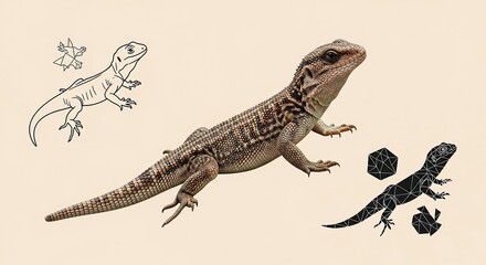 Naklejka premium Lizard illustration with sketches