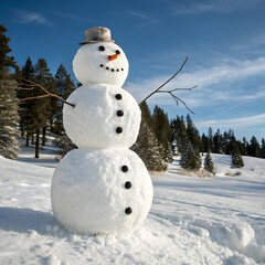 Obraz premium Classic Snowman in Winter Wonderland A Festive Snow Scene