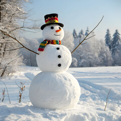 Obraz premium Charming Snowman in a Winter Wonderland Festive Snow Scene