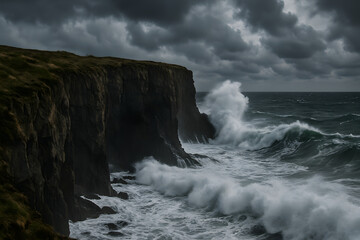 Falaise c&ocirc;ti&egrave;re battue par les vagues