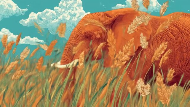 Elephant in wheat field