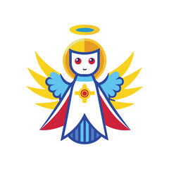 minimalist angel with wings, halo, praying, flying, abstract, realistic icon for Christmas 