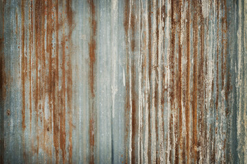 Old zinc wall texture background, rusty on galvanized metal panel sheeting.