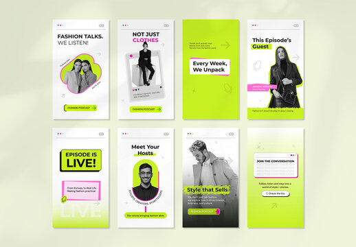 Fashion Brand Podcast Instagram Social Media Story Design Kit Layout