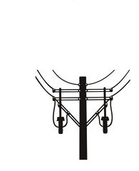 Electricity pole with power lines silhouette on white background drawing