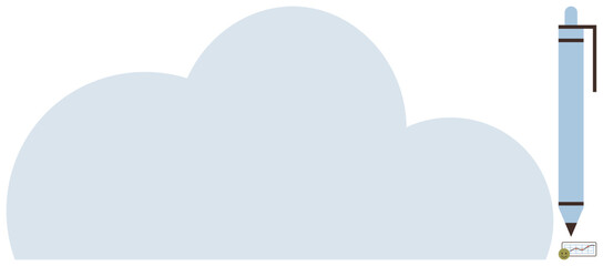 Cloud silhouette and stylus pen next to digitally signed document. Ideal for technology, cloud storage, remote work, security, e-signature, digital contracts, simple flat metaphor