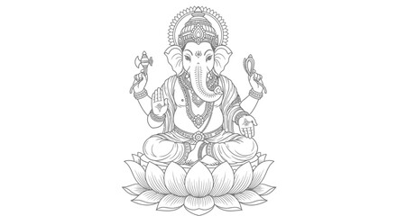 Lord Ganesha on Lotus Flower Spiritual art Hindu god of success