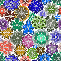 A hand-drawn floral pattern in bright colors.Seamless pattern.