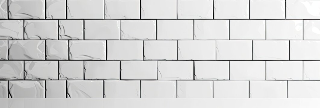 A digitally rendered image depicts a wall of off-white rectangular tiles with subtle cracks and veining, creating a realistic, distressed texture - Powered by Adobe
