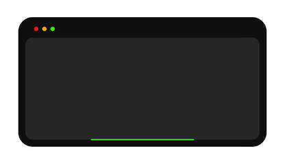 Dark terminal user interface with minimal color control buttons and progress bar at bottom. Simple black and grey coding environment template for developer dashboard and programming UI layout.