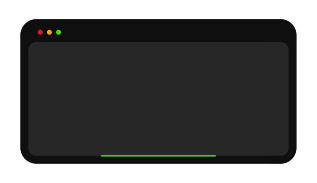 Dark terminal user interface with minimal color control buttons and progress bar at bottom. Simple black and grey coding environment template for developer dashboard and programming UI layout.