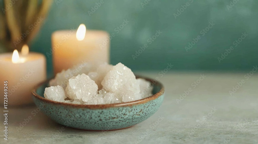 Poster ethereal decor featuring crystals and calming colors in a serene relaxing spa atmosphere soft lighti