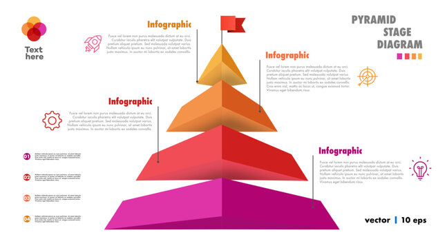 Pyramid infographic template 4 steps modern 3D color style for business strategy, presentation, start up project, theory basic operation, logic analysis vector 10 eps