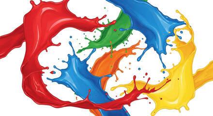 A vibrant explosion of colorful paint splashes isolated on white background, creating a dynamic and artistic composition that captures the essence of creativity and energy