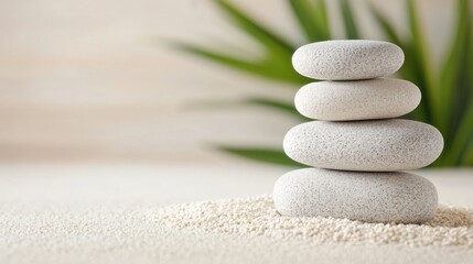 Fototapeta premium Elegant spa with serene zen gardens and tranquil piles of stones creating a calming and restorative environment that enhances relaxation wellness and inner peace