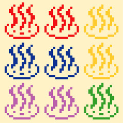 ドット絵顔ありなし温泉マーク/カラー9種セット