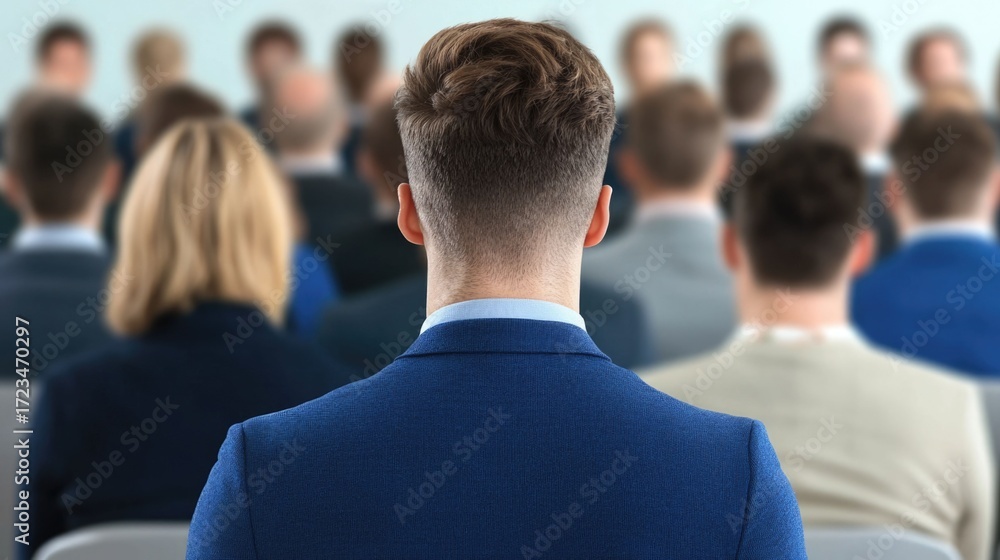 Poster a diverse panel of professional speakers delivering a presentation or lecture at a corporate seminar