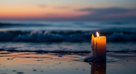 Seashore Night with Candle Symbolizing Remembrance