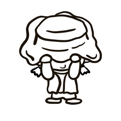 Cartoon girl holding an oversized, floppy hat outline illustration
