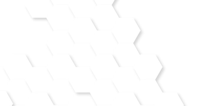  white grid hexagon technology creative emboss light honeycomb polygonal web. abstract geometric science and mosaic tile with template texture background.	
