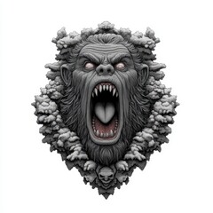 Obraz premium Fierce Monochrome Gorilla Head with Intense Expression and Details