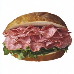 Freshly Made Sandwich with Layers of Salami and Crisp Lettuce