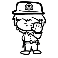 Cartoon police officer in stop gesture outline illustration