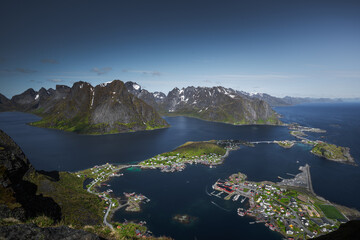 Aerial view of small town Reine in Lofoten