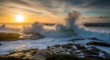 Obraz premium Bright Ocean Horizon with Dynamic Coastal Waters