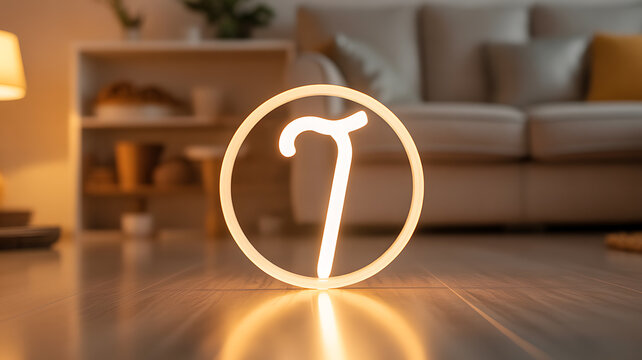 Glowing number seven symbol on wooden floor in a cozy living room setting - Powered by Adobe