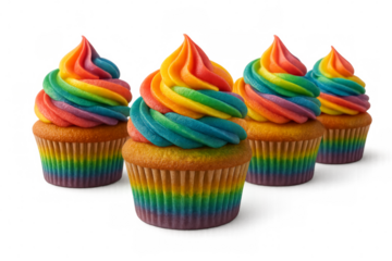 Rainbow cupcakes celebrating pride month on transparent background