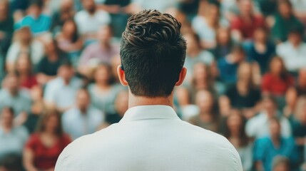 Fototapeta premium Close up View of Speaker Actively Engaging with Audience During a Seminar Conference or Professional Development Event