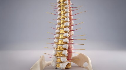 Fototapeta premium Human Spine Anatomic Model with Nerves and Vertebrae Structure