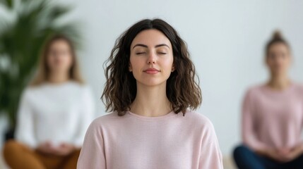 Image of a vibrant and serene wellness seminar setting with a group of participants engaged in mindfulness meditation and other holistic practices for inner peace mental health and personal growth