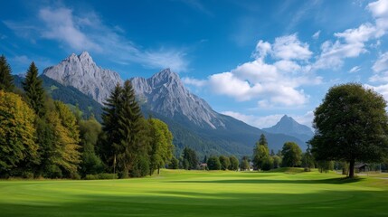 Majestic golfing experience amidst dramatic mountain peaks alpine course scenic landscape outdoor recreation