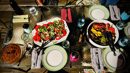 Dinner has been served - a nice variety of grilled and fresh vegetables prepared in multiple ways for our vegetarian meal