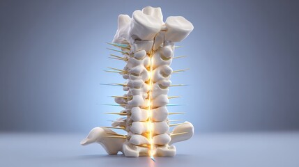 Fototapeta premium Human Spine Model with Lumbar Vertebrae and Spinal Cord Detail