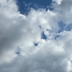 Close-up of fluffy white clouds in blue sky