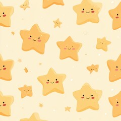 Obraz premium Cute Star Pattern: A charming arrangement of animated stars, their cheerful faces radiating positivity and delight, create an uplifting design.