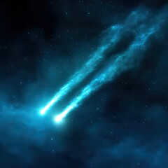 Cosmic Blue Light Trail in a Starry Night Sky with Milky Way