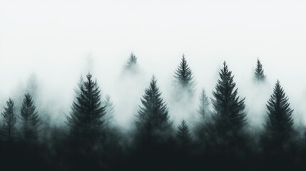 Silhouette of a Pine Trees with Foggy Air. Generative AI